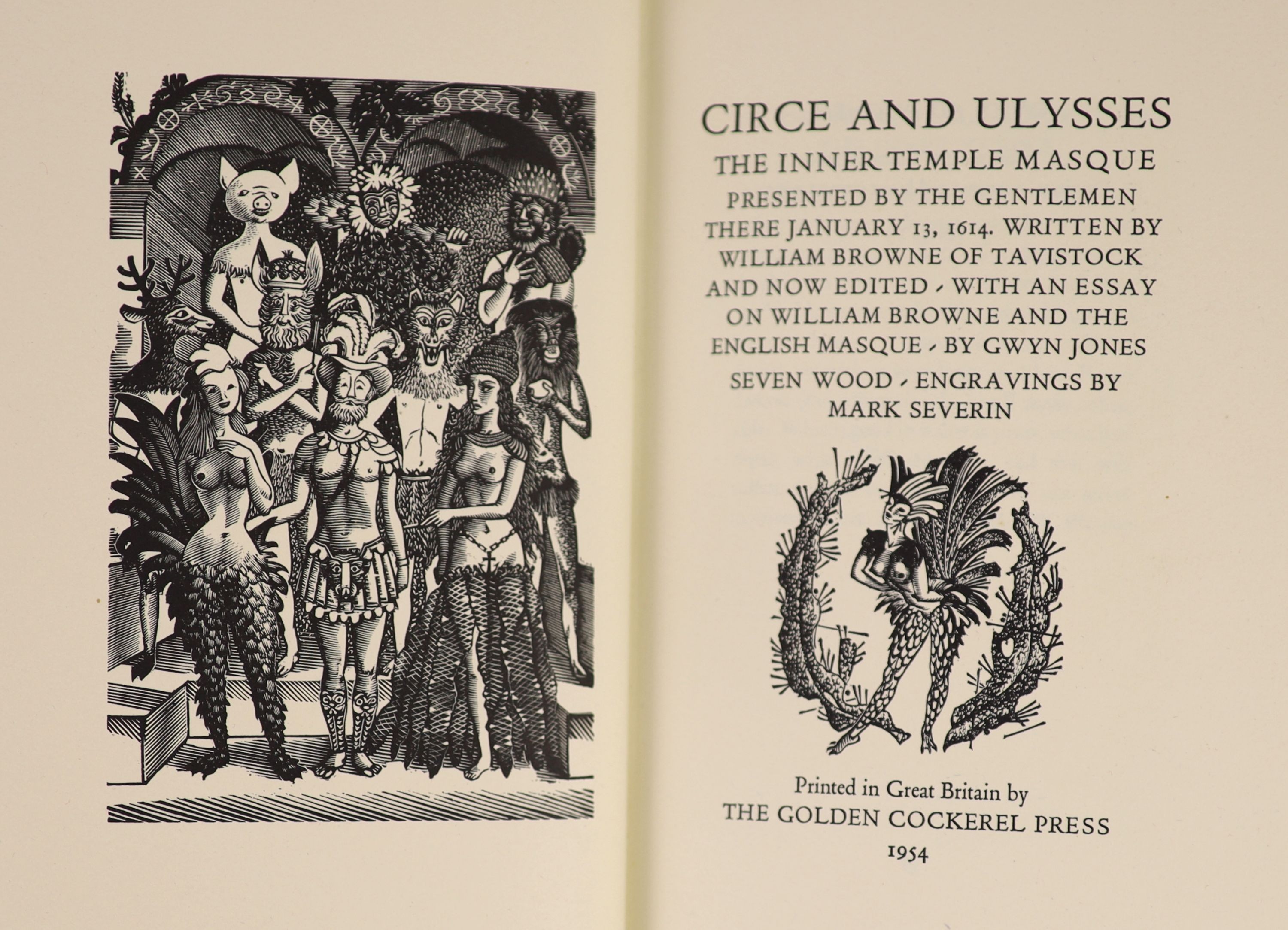 Golden Cockerel Press - Waltham Saint Lawrence, Berkshire - Browne, William (1591-1643?) - Circe and Ulysses, the Inner Temple Masque, 91 of 100 special copies bound in green morocco gilt, with 5 full page wood-engraved